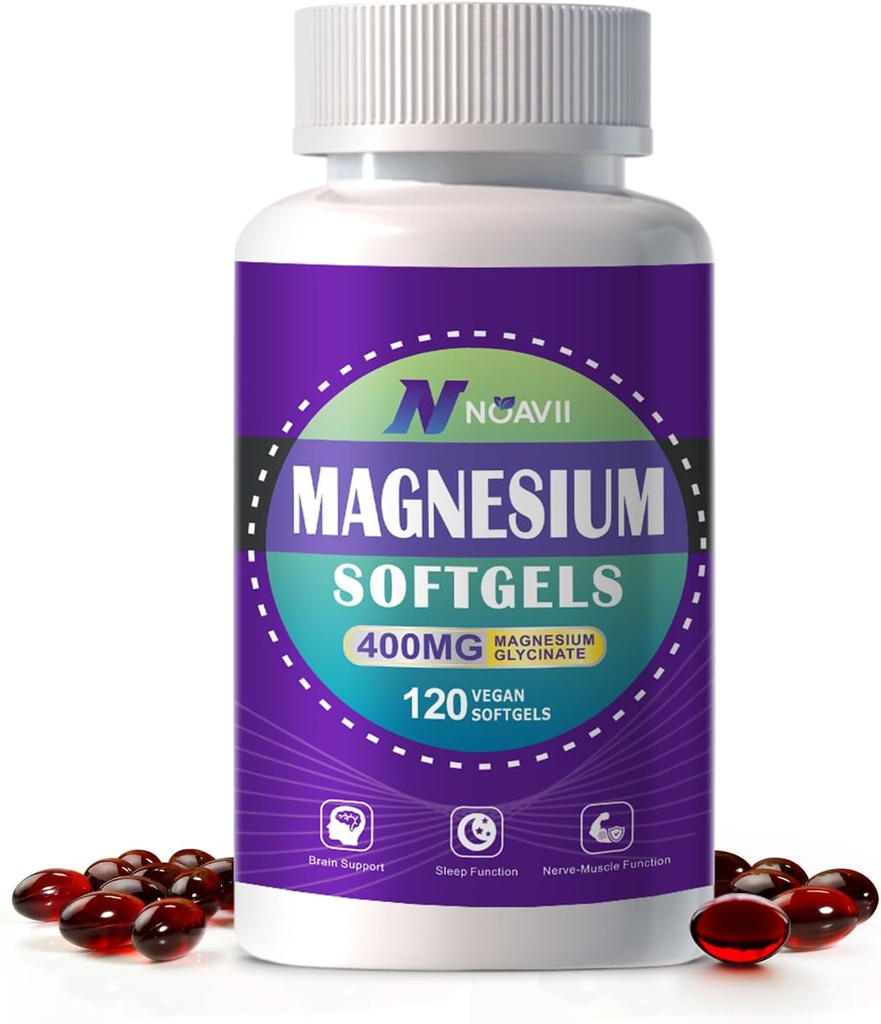 Magnesium Supplement Softgels, einfache Absorption Magnesium Glycinat Gel Kapseln 400mg mit D3 & K2, hohe Bioverfügbarkeit Magnesium für Schlaf- & Kalorien-Unterstützung, Nervös, Muskel- & Knochen Gesundheit