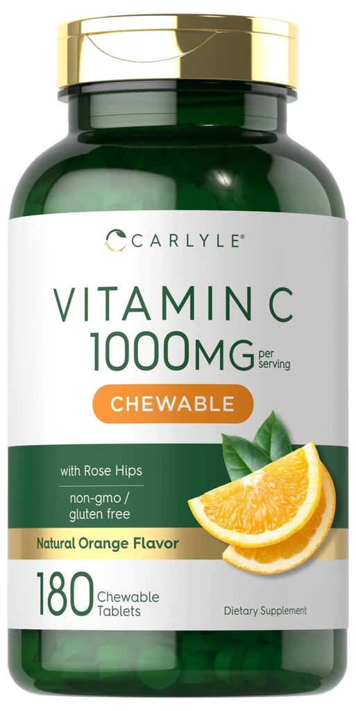 Carlyle Vitamin C Chewables | 1000mg | 180 Tabletten | Vegetarisch, Non-GMO, Glutenfreie Ergänzung
