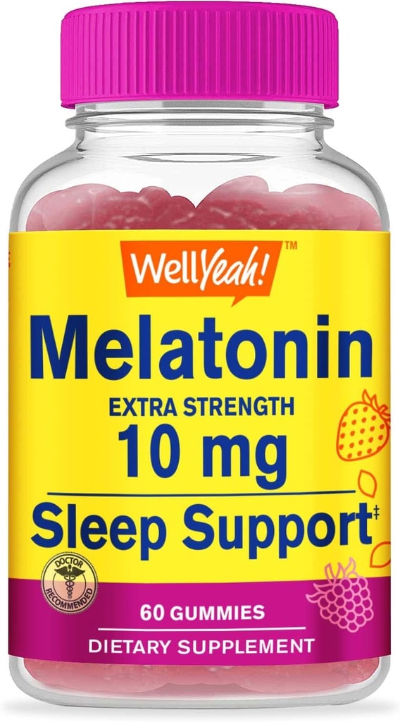 WellJa Melatonin 10mg Gummi - 2 Monate Versorgung - Natürliche Quelle Flavor, Drug-Free Gummy Supplement - Gluten und Gelatine frei, Vegetarisch - 60 Gummies