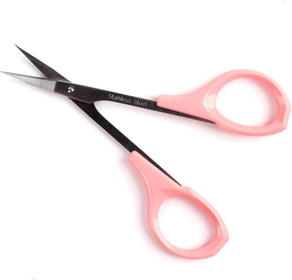 Forbici da toilette per sopracciglia da 4 pollici per forbici per ciglia per sopracciglia in acciaio inossidabile 1PC (Pink Curved)