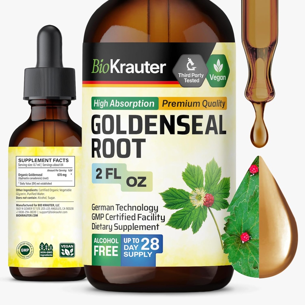 BIO KRAUTER Estratto di radice dorata liquido - Vegan supporto respiratorio - Gocce di vitello dorate - Alcol & Sugar Free - 2 Fl.Oz.