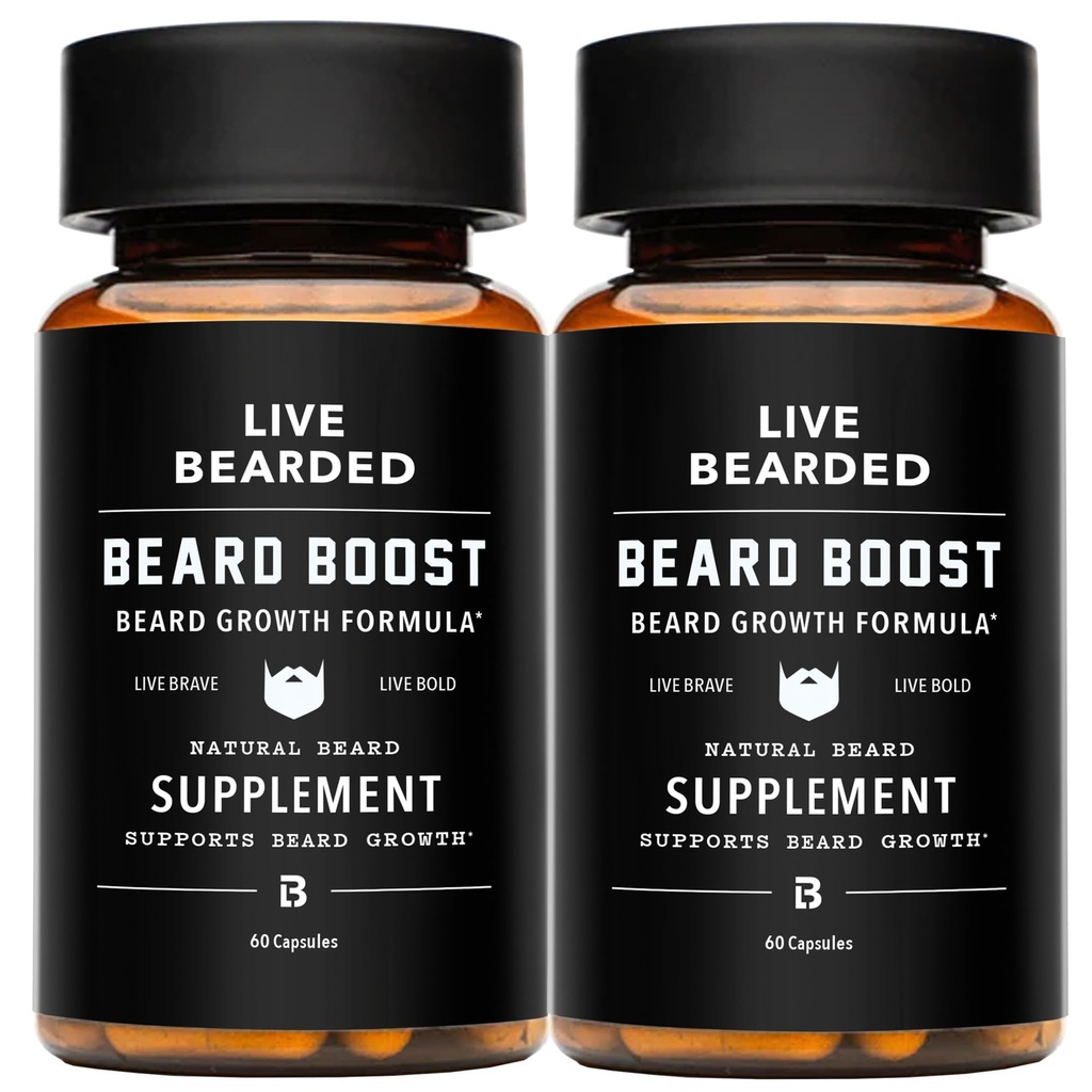 Live Bearded Beard Boost - Bartwachstum Vitamine für Männer mit Biotin, Collagen, Silica, Fo-Ti Root - Gesichtshaarwachstum für Männer, Made in USA | 60-Day Supply