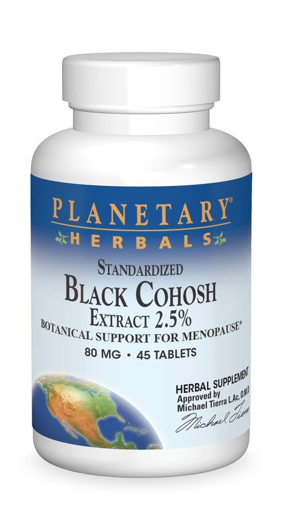 Planetary Herbals Standardisierte schwarze Cohosh-Extrakt 2.5 Tabletten, 45 Zähler