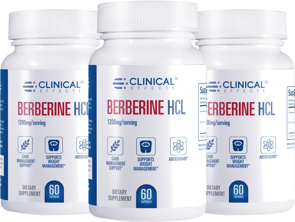 Klinische Effekte Berberine HCL - Pure Berberine 1200mg - Liver Support - Vegan Supplement - 3 Pack - Made in USA