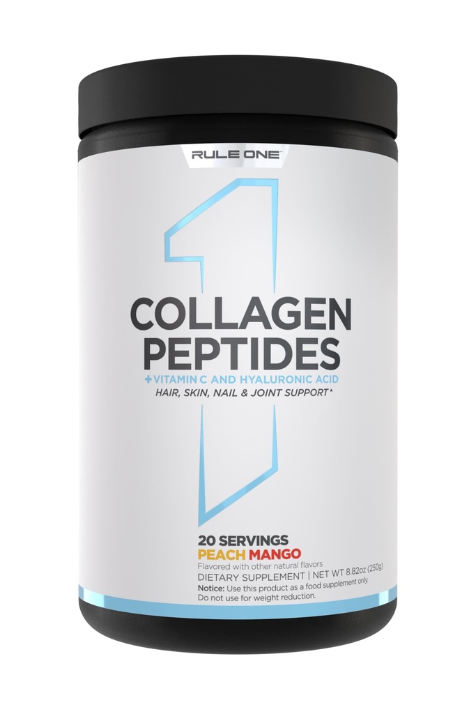 Regel 1 Kollagenpeptide Pulver - hydrolysiertes Rinderkollagen, Hyaluronsäure und Vitamin C. Unterstützt Haar, Haut, & Nägel (20 Servierungen, Peach Mango)
