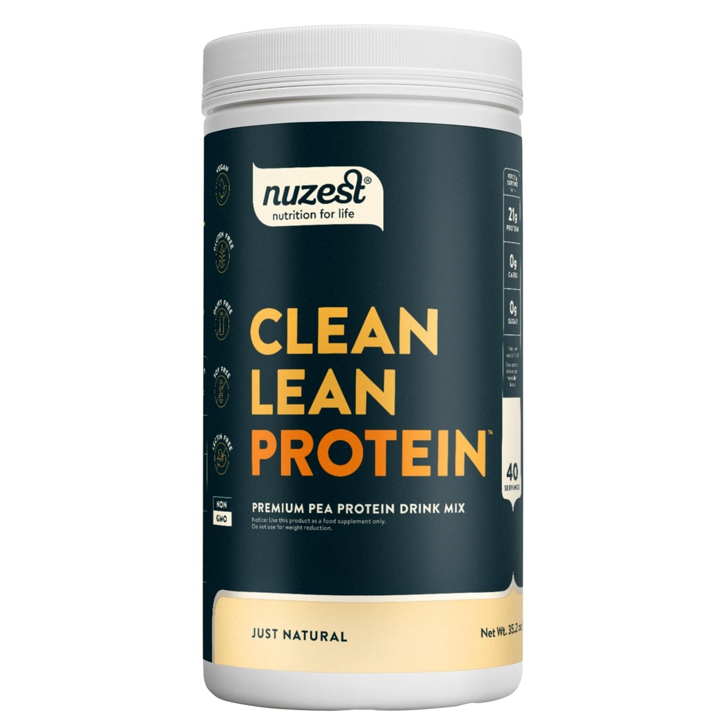 Nuzest - Pea Protein Powder - Clean Lean Protein, Premium Vegan Plant Based Protein Powder, Dairy Free, Glutenfrei, GMO Free, Protein Shake, Just Natural (UNFLAVORED), 40 Servietten, 2.2 lb