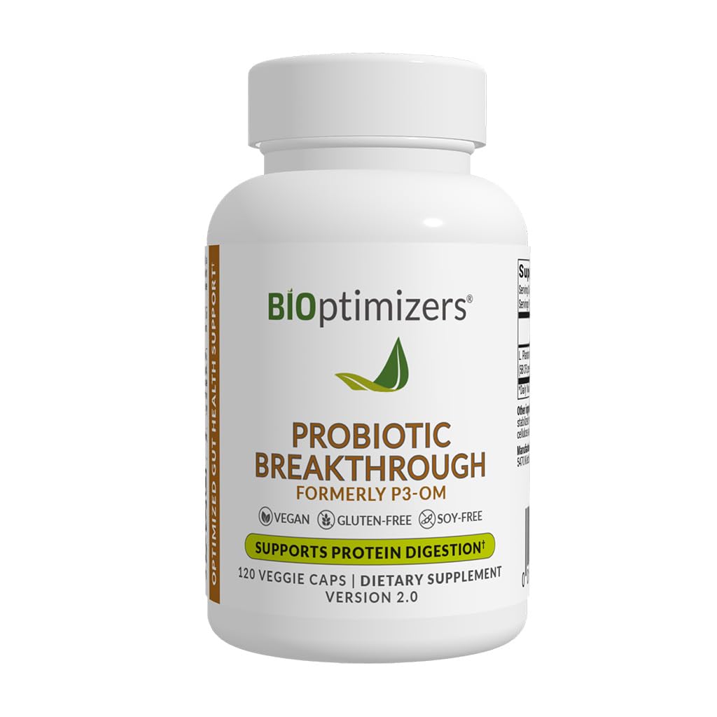 BiOptimizers Probiotique Breakthrough – Lactobacillus Plantarum OM Probiotiques et prébiotiques Supplément de santé pour les probiotiques Gut, Digestive et Immunis pour les femmes Hommes âgés – 120 Capsules Vegan