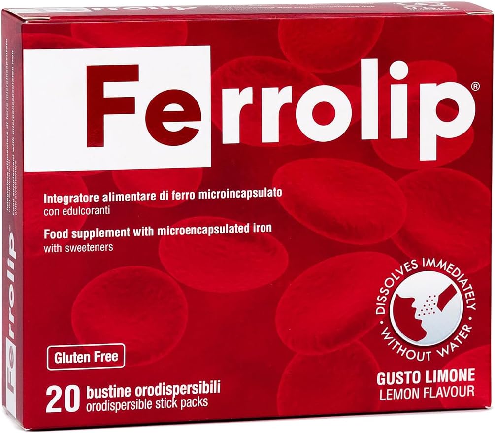 Ferrolip Eisen Ergänzung für Frauen, Männer und Kinder (20 Lemon Flavored Soluble Sachets) - Gastrointestinal Comfort und kein metallischer Geschmack - Vegan und Gluten kostenlos