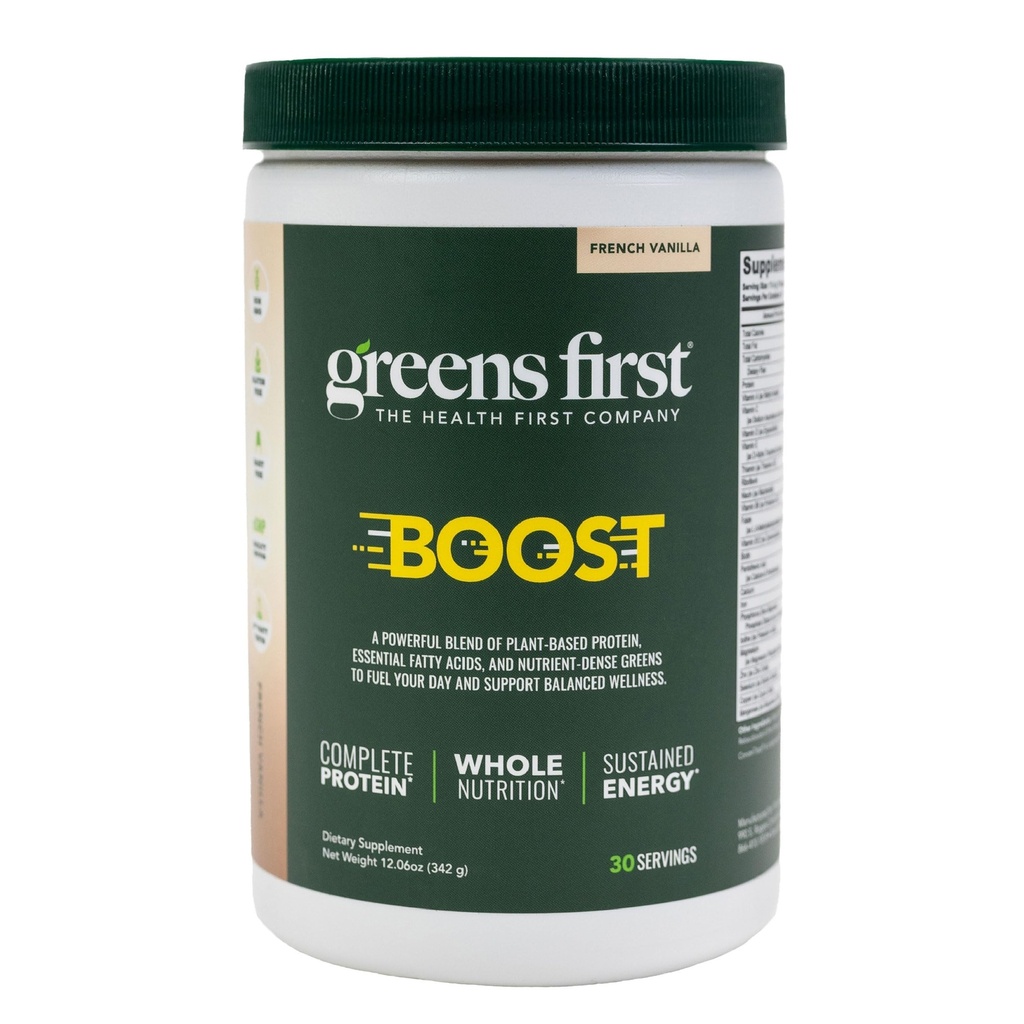 Greens First Boost - Proteine e Nutrizione Equilibrata - Superfood Shake Mix - No Wheat or Soy - Dairy-Free - Vegan - Vaniglia Francese, 12.06 oz.