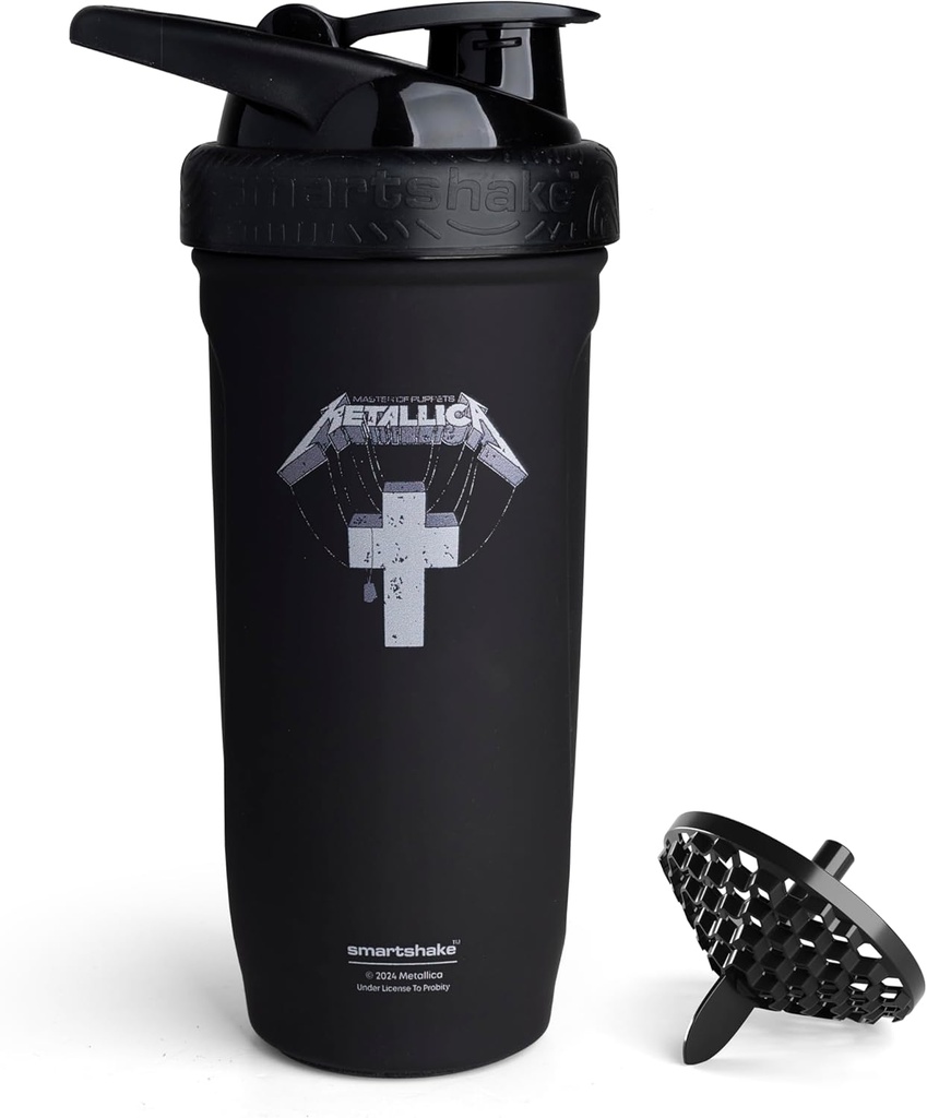 Smartshake Rockband rinforzare in acciaio inox Protein Shaker Bottiglia 900 ml | 30 oz - Leakproof Screw-on Lid - BPA Free – Unisex - Metallica, Master of Puppets Logo su bottiglia