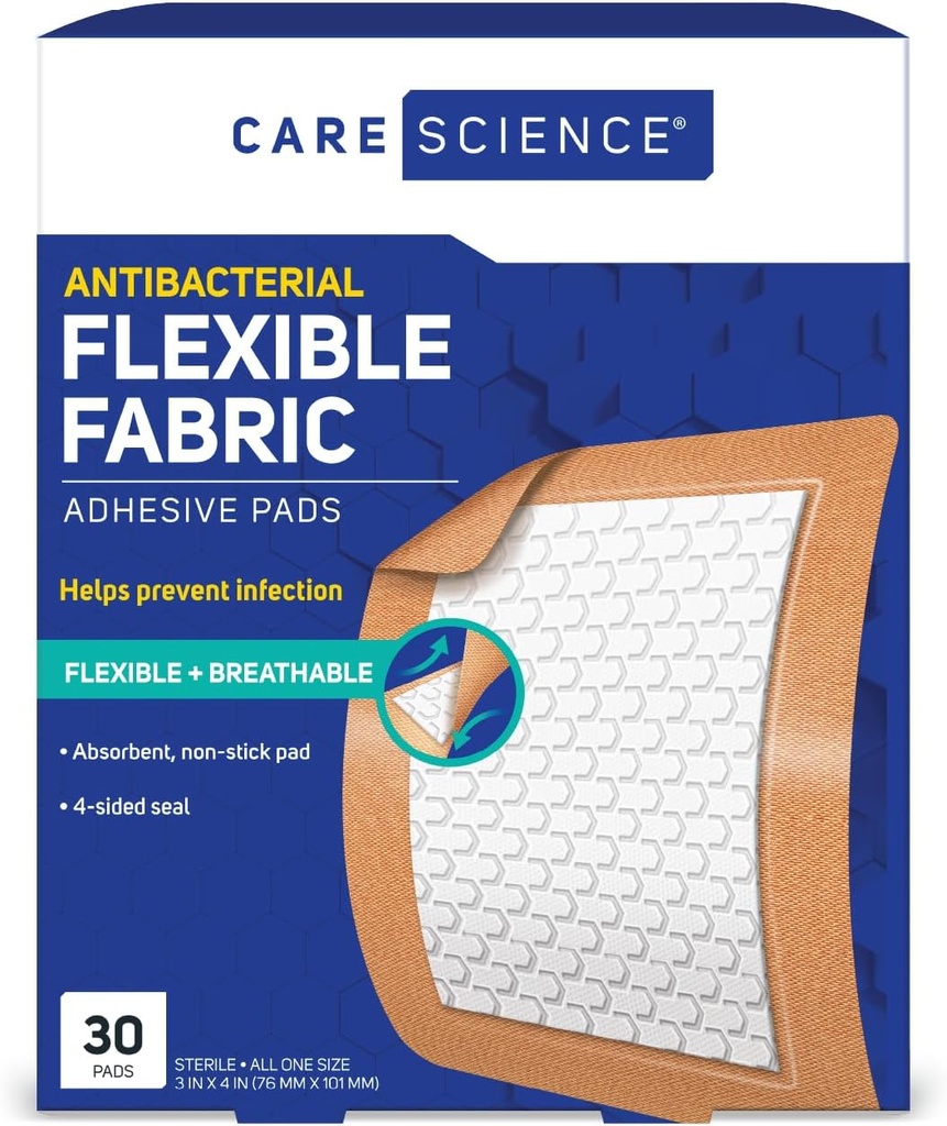 Pflege Wissenschaft Stoff Klebstoff Pad Bandagen, 3x4 Zoll Extra große flexibler nicht-Stick-Streifen, hilft, Infektion zu verhindern, atmungsaktiver Schutz, für First Aid & Wound Care, 30 Count