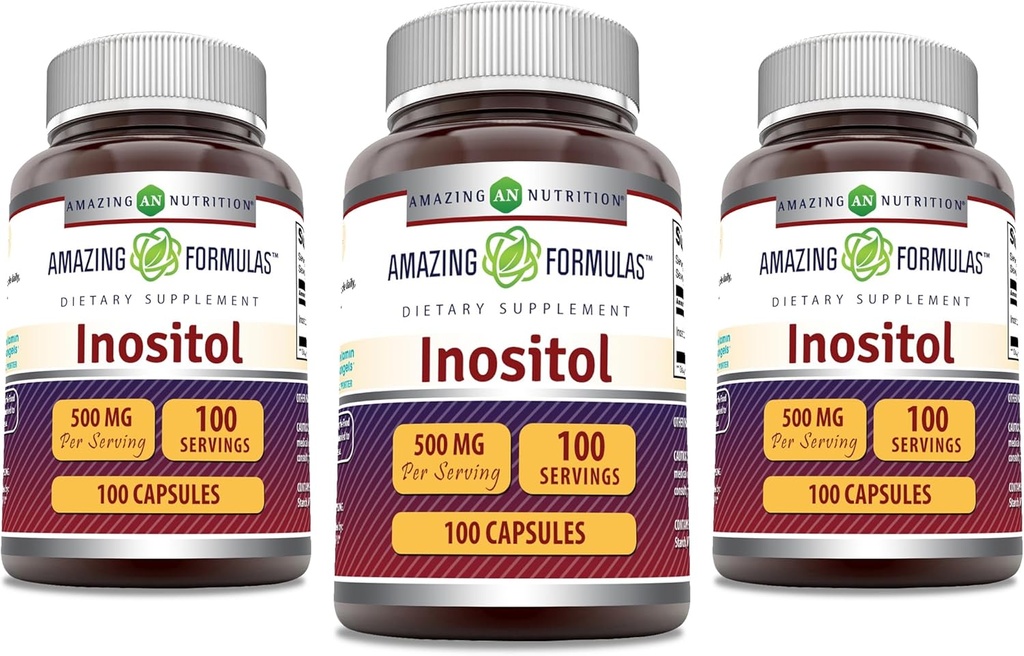 Erstaunliche Formeln Inositol 500 Mg | Kapseln Ergänzung | Non-GMO | Gluten-Free | Made in USA (Pack von 3 | 100 Count)