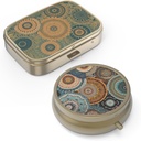 Pillole Organizer Box con specchio Retro Piccolo caso di pillole per il vaso o Pocket Bronze Pill Box o Vitamine, Fish Oil, Supplementi, Pill Containe Regali di viaggio(2PCS-Retro Mandala)