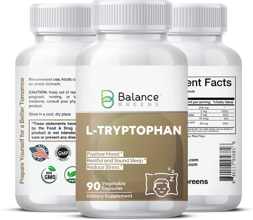 L-Tryptophan 250mg, 90 Veg Kapseln - Ergänzung für restliche Schlaf & Entspannung