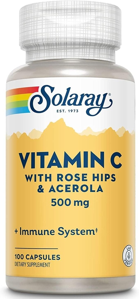 Solaray C w/Rose HIPS & Acerola, Capsule (Btl-Plastic) 500mg | 100 Count | Confezione di 2