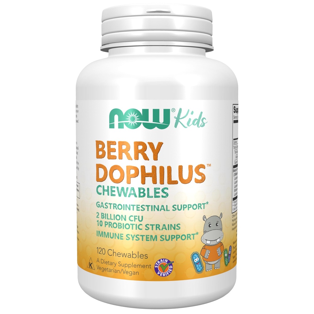 NOW Integratori alimentari, BerryDophilusTM con 2 miliardi, 10 Strains Probiotici, Xylitol Sweetened, Strain Verified, 120 Chewables, imballaggio può variare