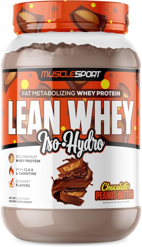 Musclesport Lean Whey RevolutionTM Protein Powder - Whey Protein Isolate - Low Calorie, Low Carb, Low Fat, Incredible Flavors - 25g Protein pro Scoop (2LB, Chocolate Peanut Butter)