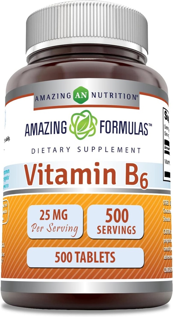 Erstaunliche Formeln Vitamin B6 (Pyridoxine) 25 Mg Ergänzung | Tabletten | Non-GMO | Glutenfrei | Made in USA (1 Pack | 500 Count)