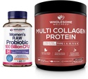 Probiotici benessere per le donne 100 miliardi di CFU con prebiotici, enzimi digestivi + polvere proteica multi collagene idrolizzata (Tipo I II III V X) Bundle