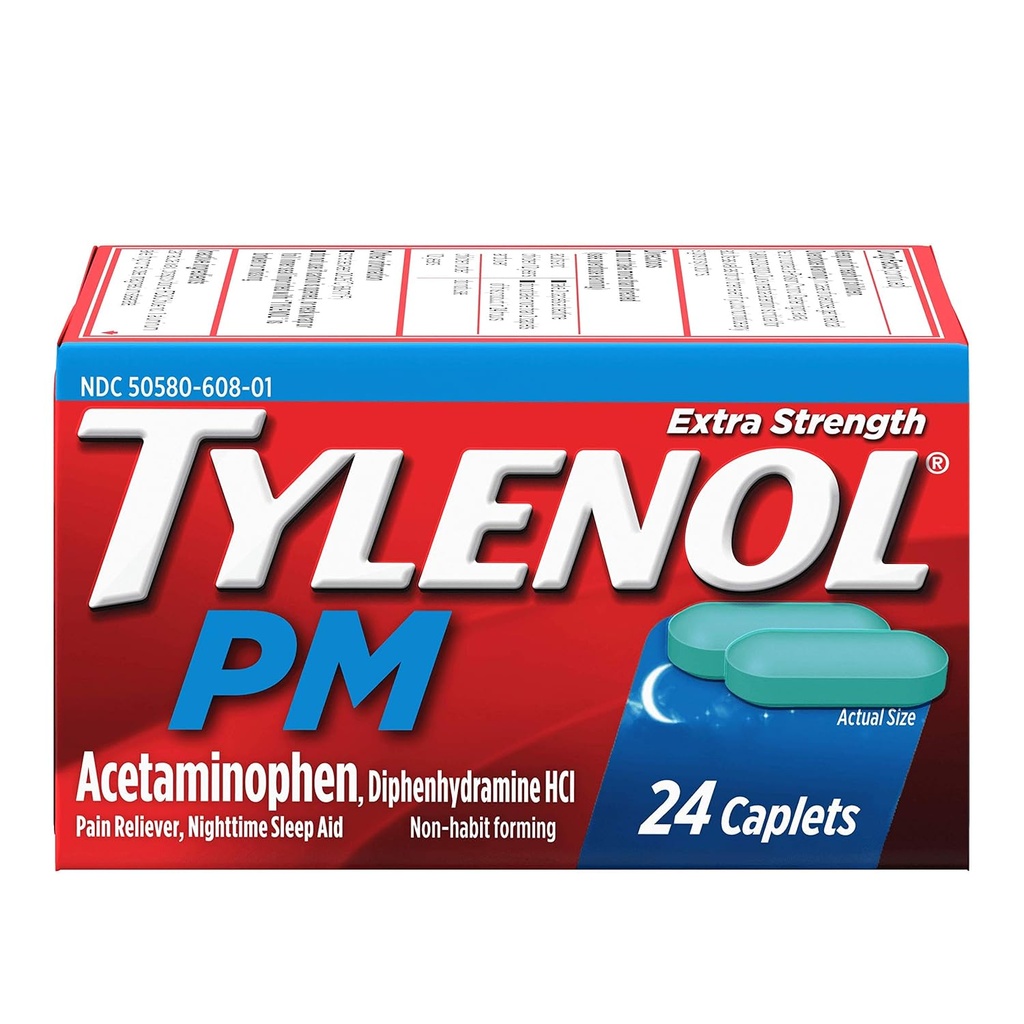 Tylenol- PM, Caplets de force supplémentaires, 24 Nombre