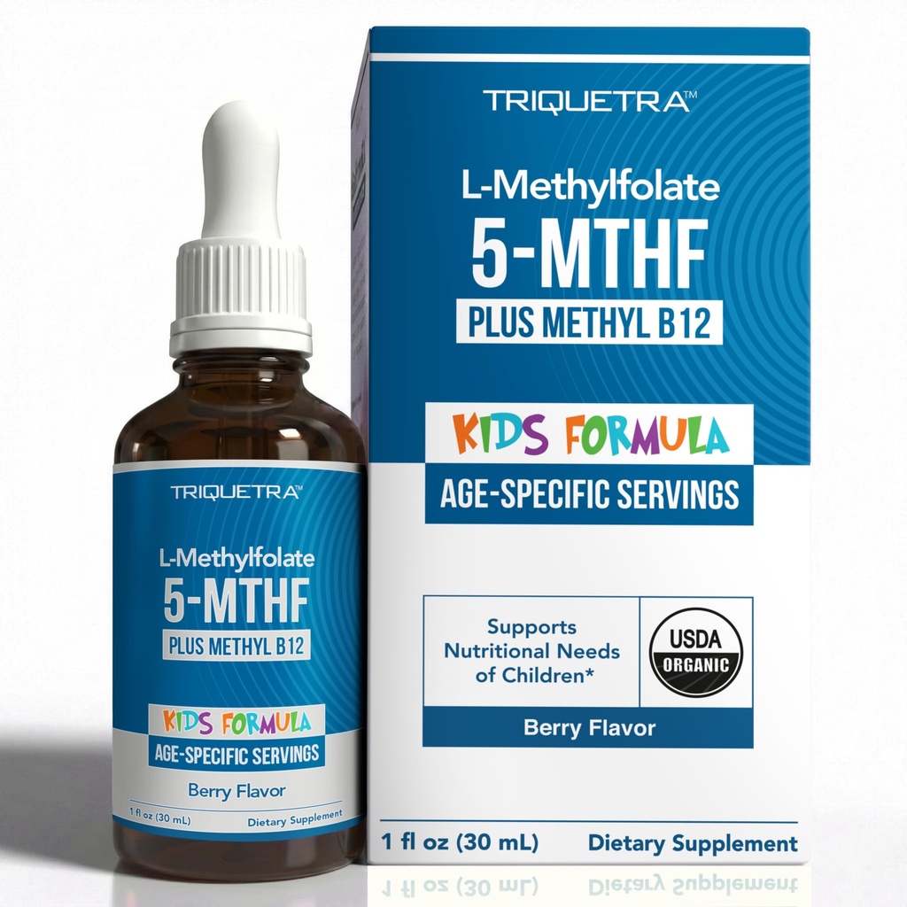 Organic Kids Methylfolate + Methyl B12 Cofactor - Organic Berry Flavor, Sublingual Form - 5-MTHF Form, Superior Form of Folate - Dosaggio regolabile per tutte le età - Mood, Behavior, Cognizione - 1 oz.