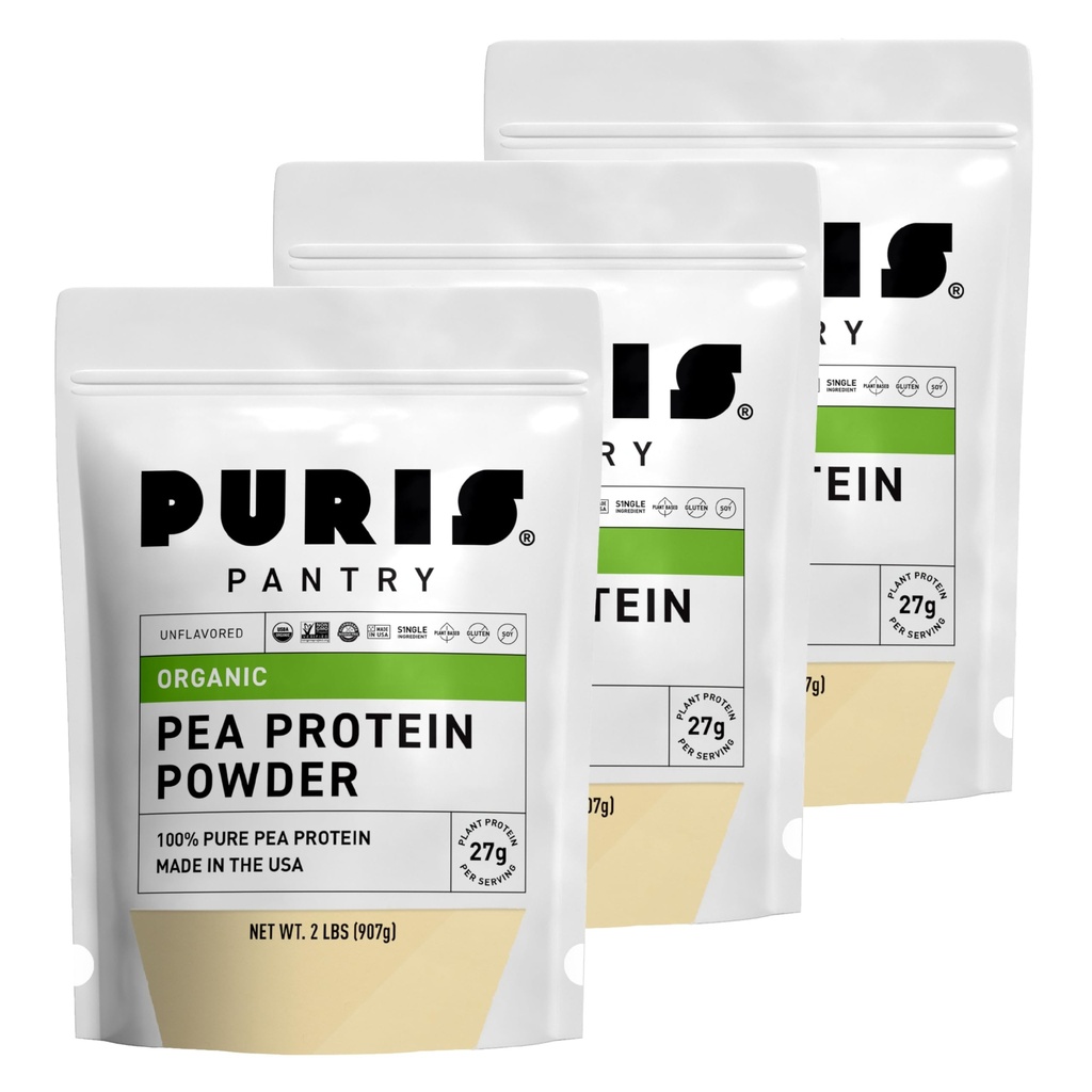 PURIS Organic Pea Protein Powder – USDA Organic Vegan Protein | 27g Pflanzenprotein Per Serving | Non-GMO Gluten-Free Soy-Free | Clean Label | Glaoth Taste | 2 lb (3 Pack)