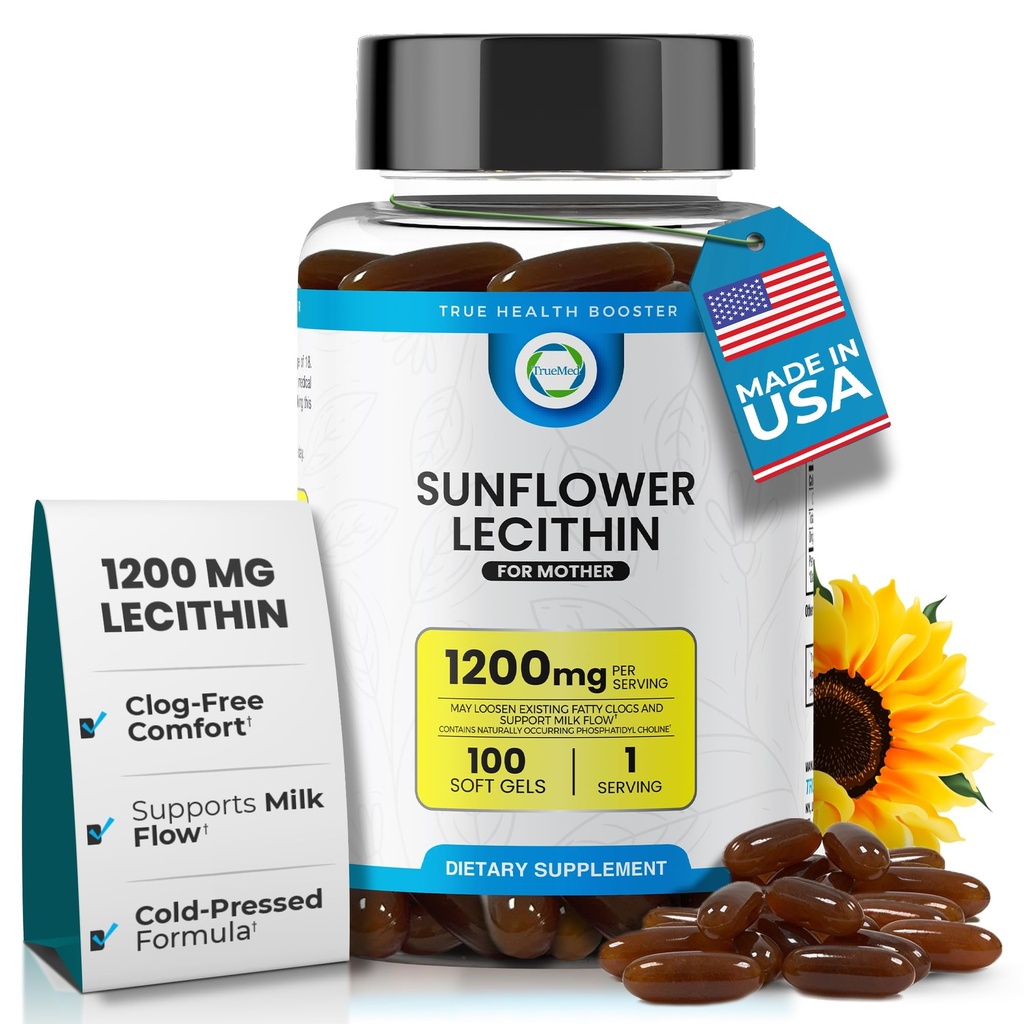 Sonnenblume Lecithin 1200 mg, Milchfluss, Soja-Frei & Non-GMO-Unterstützung für stillende Mütter Entsperrt gekämmte Milch Ducts, Gehirn, Nerve & Liver Gesundheit, Phospholipid-Rich für Mutter 100 Softgel
