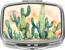 Dynippy Pille Box mit Spiegel Retro Tasche 2 Kompartiment Medizin Fall Vitamin Pill Organizer für Taschenspülung und Reisen (Silber-Cactus Muster)