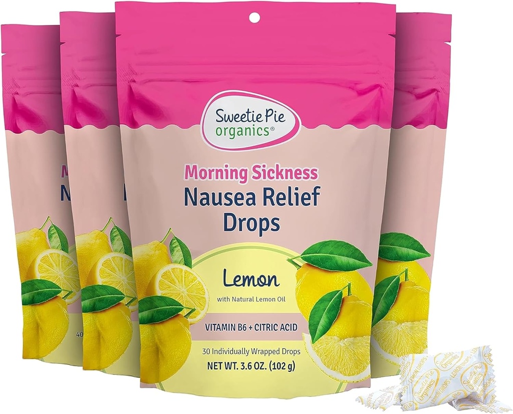 Sweetie Pie Organics Gravidanza Nausea Relief Drops, Soothe First Trimester Morning Sickness, Limone Flavor, 30 Conte, 4 Pack