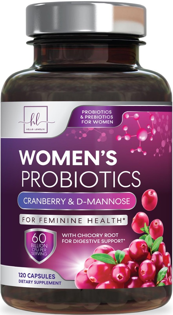 Probiotici per il supporto sanitario digestivo delle donne - 60 miliardi di CFU Probiotico femminile, 16 Strains, per bilanciamento del pH, supporto vaginale con mirtillo per la salute del fegato, supporto urinario e immunitario - 120 capsule