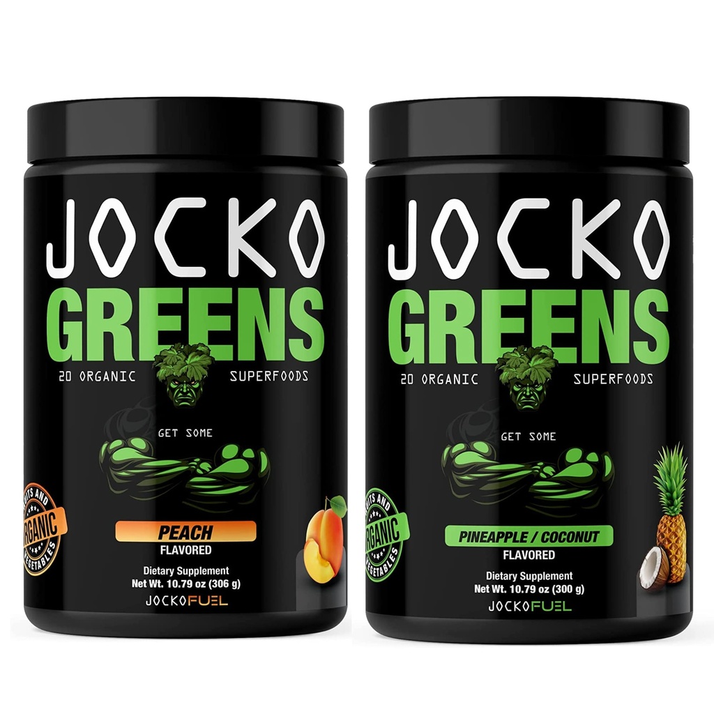 Jocko Fuel Greens Powder Bundle - Greens & Superfood Powder for Healthy Green Juice - Keto Friendly mit Spirulina, Chlorella, Verdauungsenzyme, & Probiotics - 60 Portionen