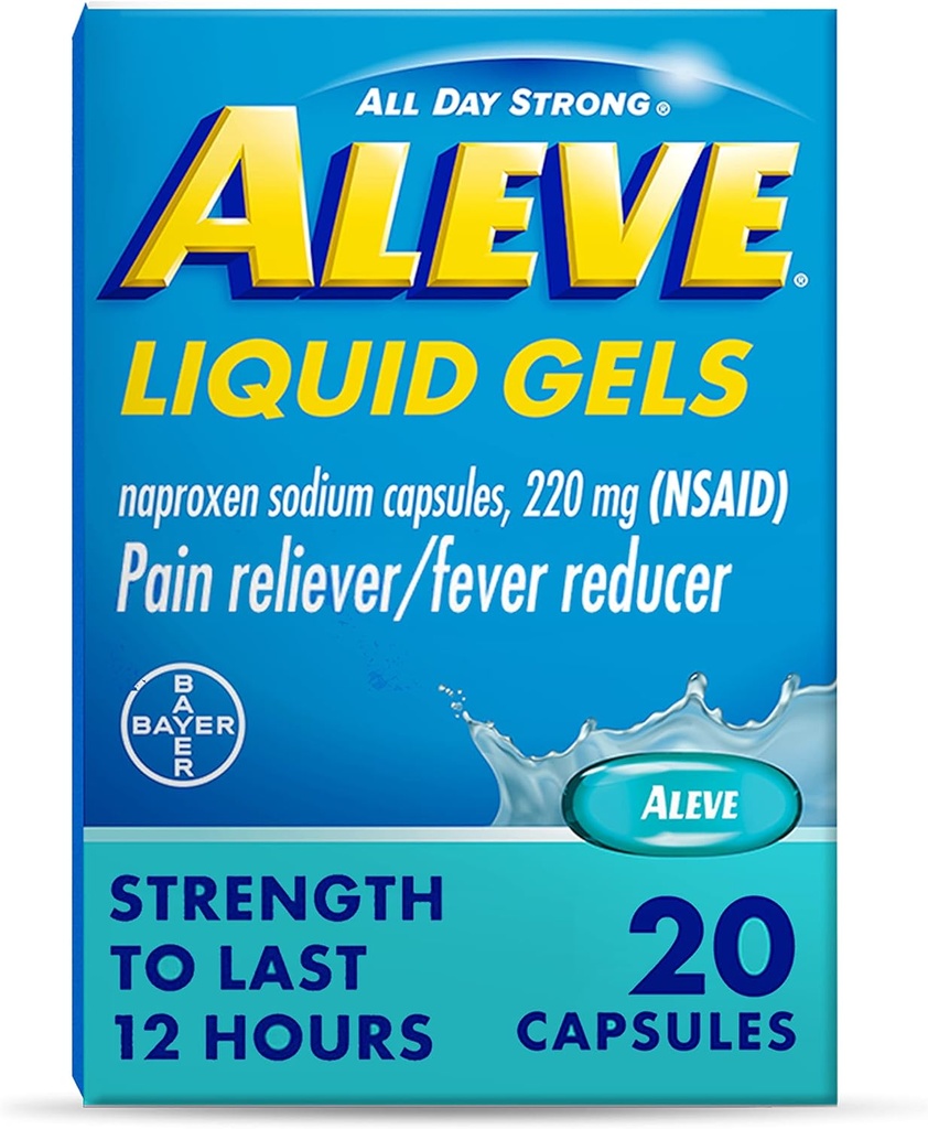 Aleve Pain Reliever & Fever Reducer Liquid Gels, Naproxen Sodium, Schmerzlinderung, 20 Count
