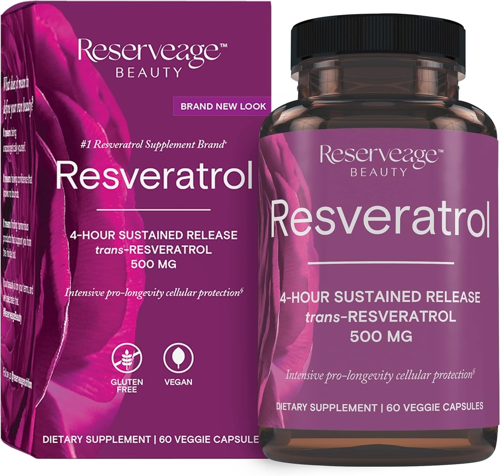 Riserva bellezza, Resveratrolo 500 MG, Trans-Resveratrolo Antiossidante Supplemento per il cuore e la salute cellulare, Supporta l'invecchiamento sano e il sistema immunitario, Paleo, Keto (120 capsule, 120 porzioni)