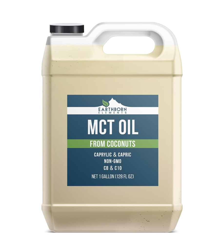 Éléments terriens Huile MCT 1 Gallon, pur et non dilué, Huile de coco, Triglycéride caprylique
