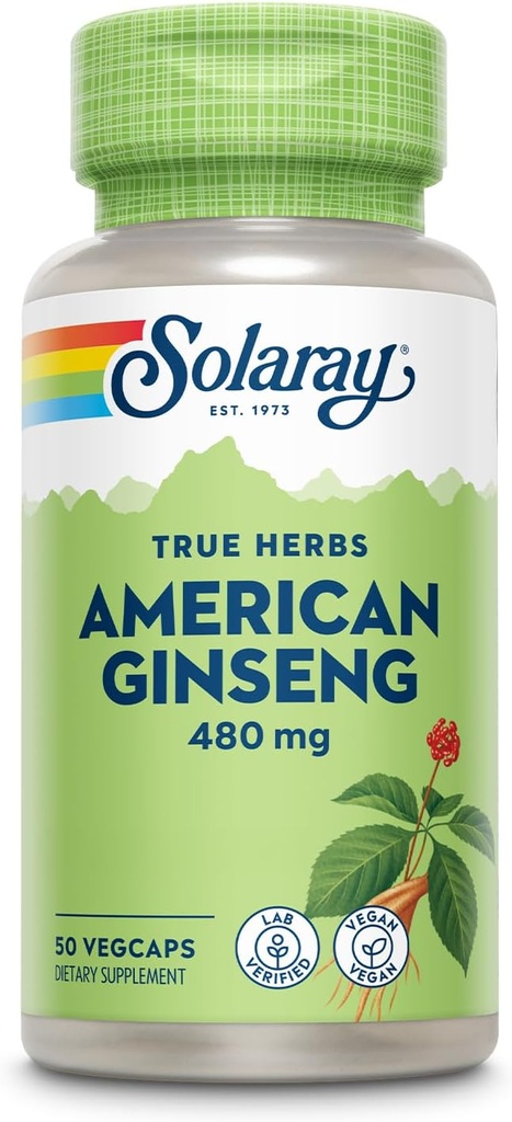 SOLARAY American Ginseng 480 mg | Herb adaptogenic | Stress sano, Energy & Physical Endurance Support | 50 VegCaps