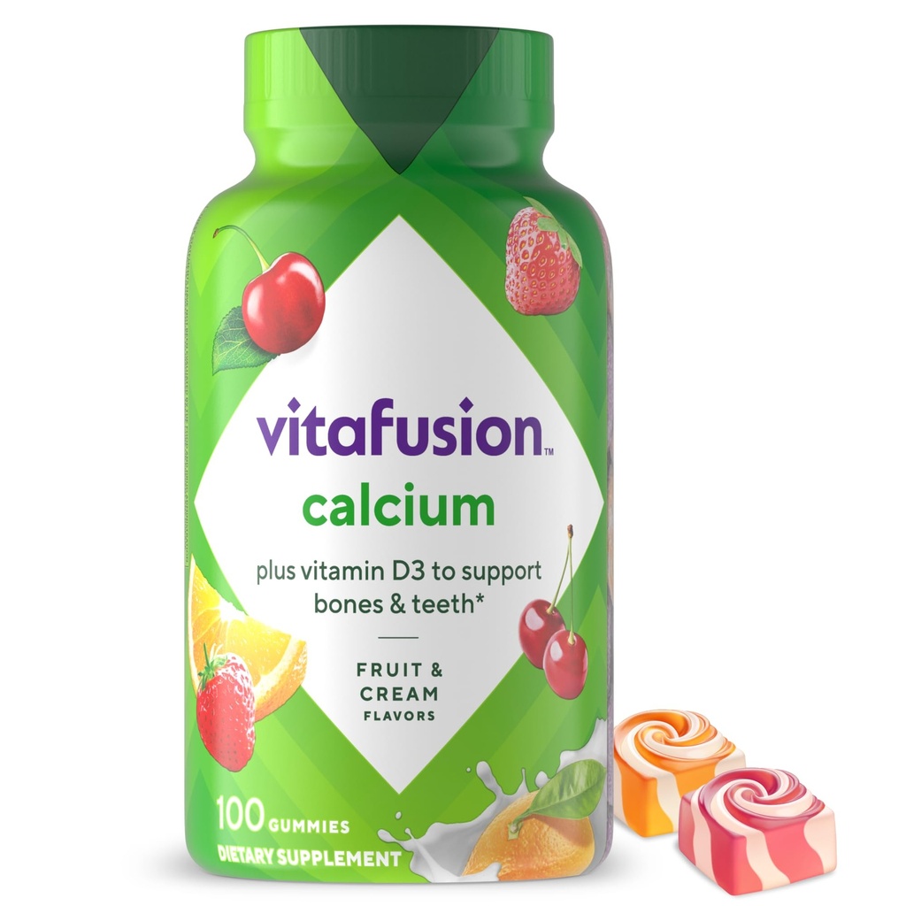 vitafusion Chewable Calcium Gummy Vitamine per Bone e Teeth Support, Calcium Gummies, Frutta e Crema Flavor, 100 Conte, 50 giorni di alimentazione