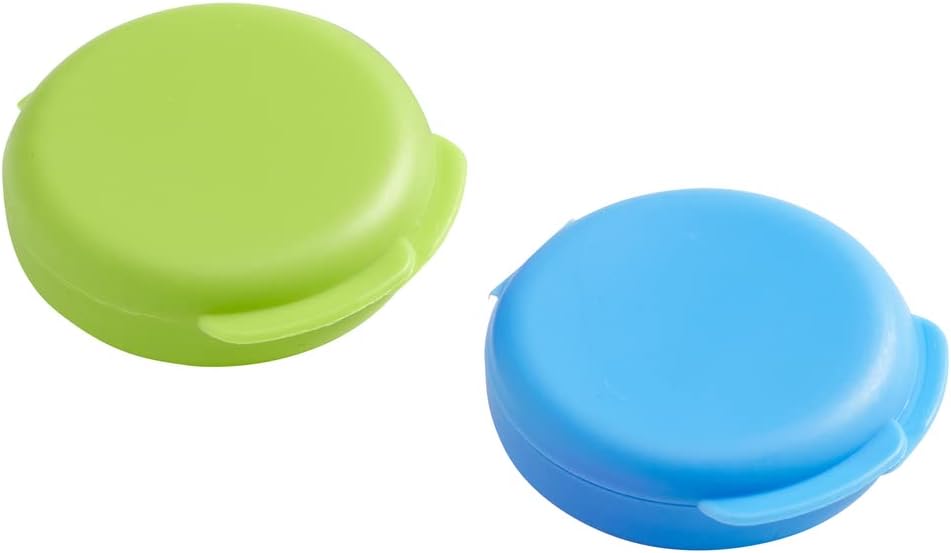 EZY DOSE Daily Round, Compact, Small, Discrete, Portable On-The-Go Pocket Pharmacy, Pill Box, Organizer und Vitamin Container, Snap Shut Lids, Travel Friendly, Blue and Green, 2 Pack, BPA Free