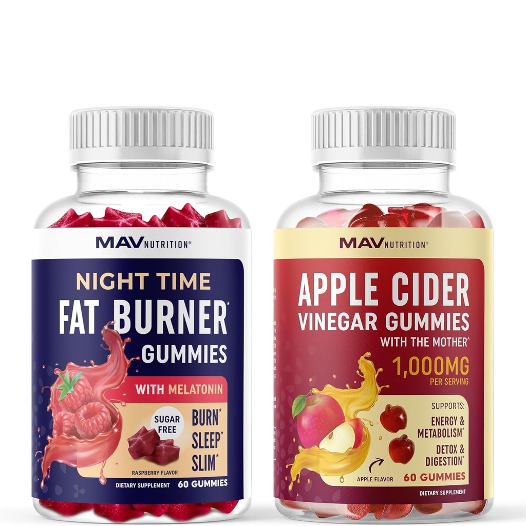MAV NUTRITION Nuit Temps Fat Burner Gummies et pomme Cider Vinegar Gummies.