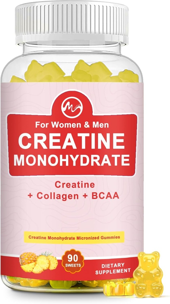 Kreatin Monohydrat-Gummi für Frauen & Männer, Kreatin Ergänzungen, Zuckerfrei, Kaubar, für Muskelunterstützung