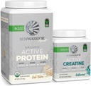 Sunwarrior Poudre de protéines véganes USDA Organique , 20 portions Cake Batter Aromatisé et poudre monohydratée de créatine , 60 portions non aromatisées