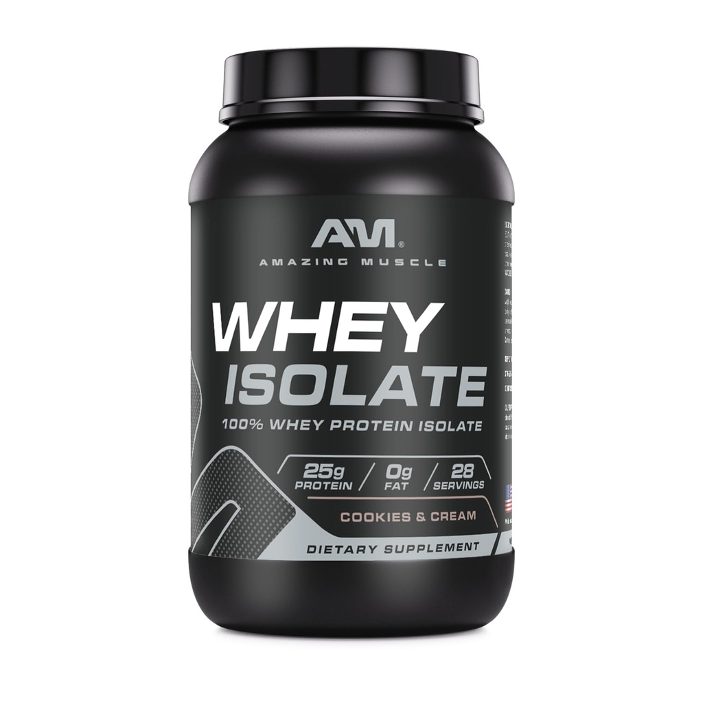 Erstaunliches Muskel Whey Protein Isolate Pulver | 25 Gramm Protein Per Serving | 100% Whey Isolate | Zero Fat | Made in USA (2 Lb, Cookies & Cream)
