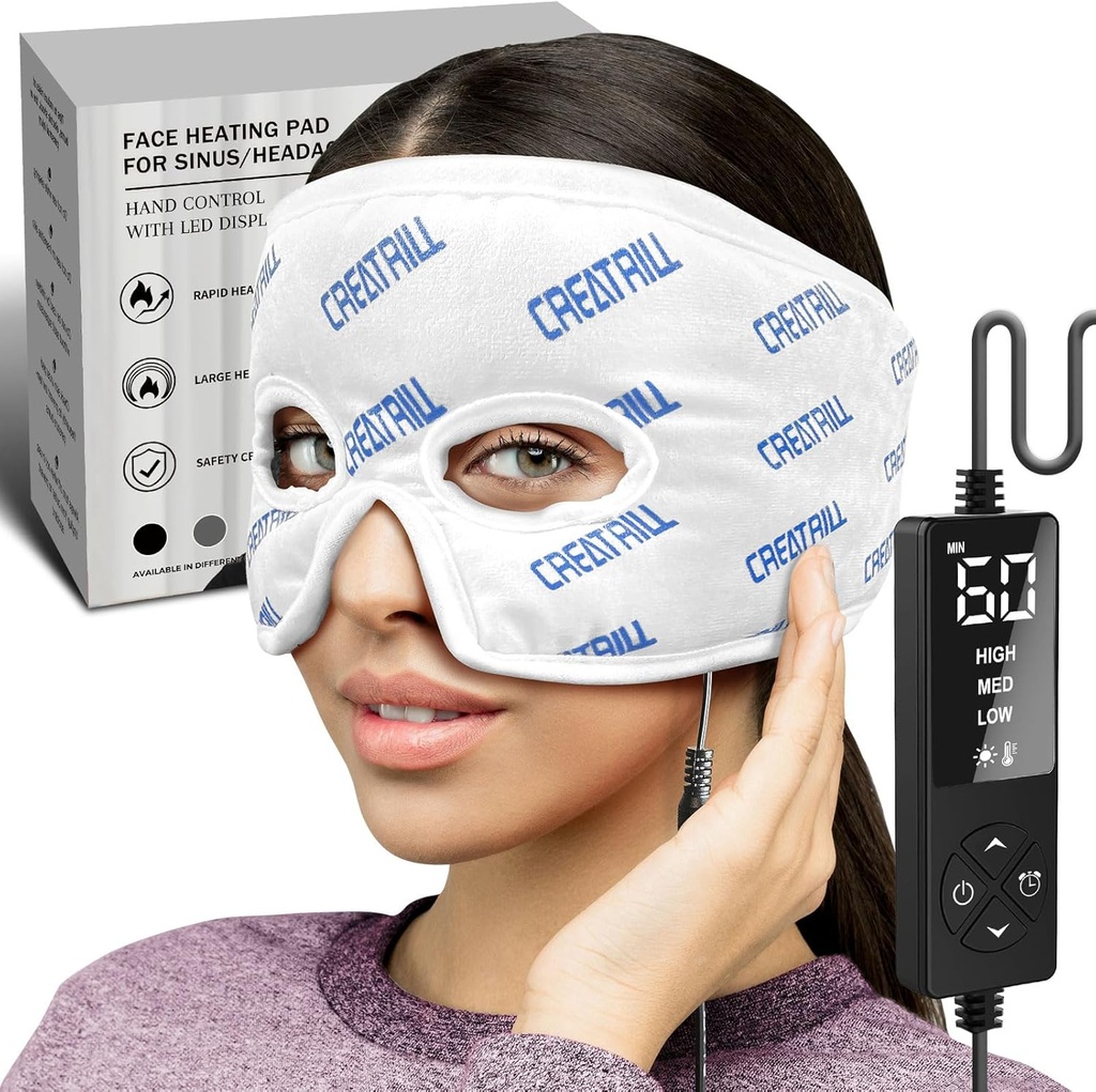 CREATRILL Heated Sinus Druck Relief Maske,Sinus Heizkissen für Gesicht, Migraine Maske für Kopfschmerzen Relief