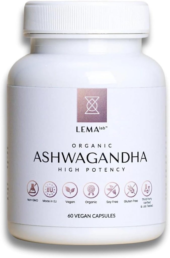 LEMAlab Organic Ashwagandha, 60 Capsules Vegan pour le bien-être général