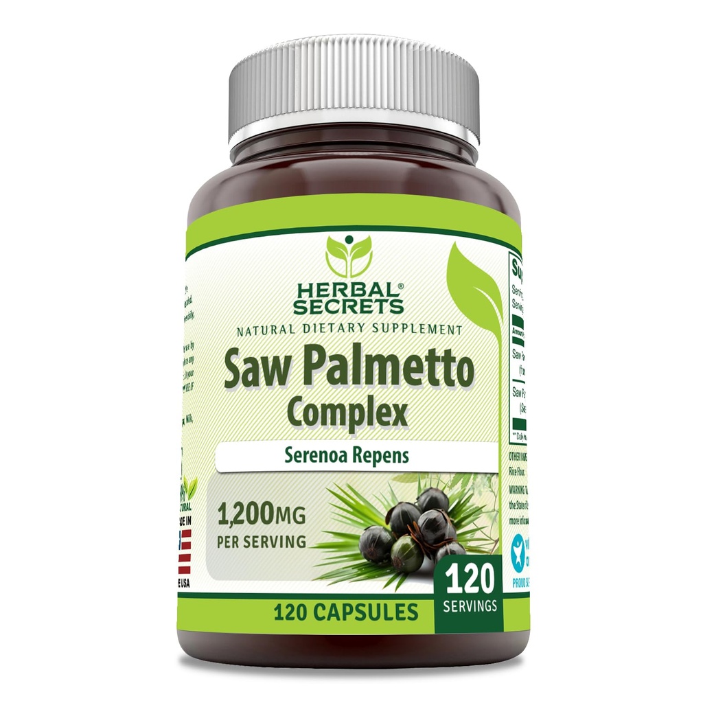 Herbal Secrets Saw Palmetto Complex Supplément de 1200 Mg. 120 Capsules.