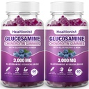 2 Packs 3000mg Glumeaux de glucosamine Chondritine avec MSM & Elderberry - Extra Strength Joint Health, Flexibilité, Supplément de soutien immunitaire antioxydant Gummy pour adultes, hommes et femmes 120 Cts