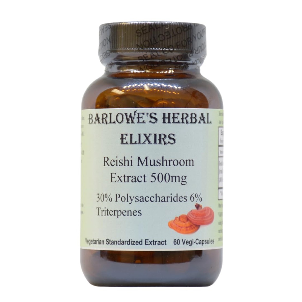 Estratto di funghi di erbe di Barlowe Reishi Reshroom Supplemento | Red Reishi | Ganoderma Lucidum |30% Polysaccharides| 6% Triterpenes | 500mg | 60 capsule vegetali
