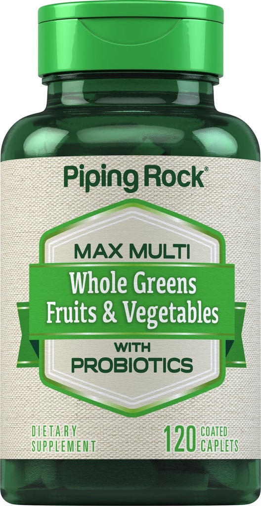 Piping Rock Fruits and Veggies Supplement | 120 Caplets | Frutta e Verdura Blend con Probiotici | Max Multi Vitamin | Non-GMO, Gluten Free