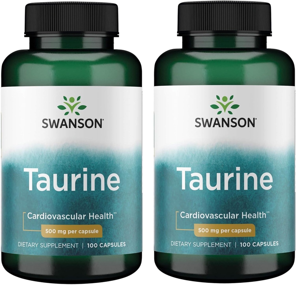 Swanson Taurine - Integratore di aminoacidi Promuovere la produzione di energia & Equilibrio di elettrolita - Formula naturale che supporta la salute e il benessere del cuore - (100 capsule, 500mg ogni) (2 Pack)