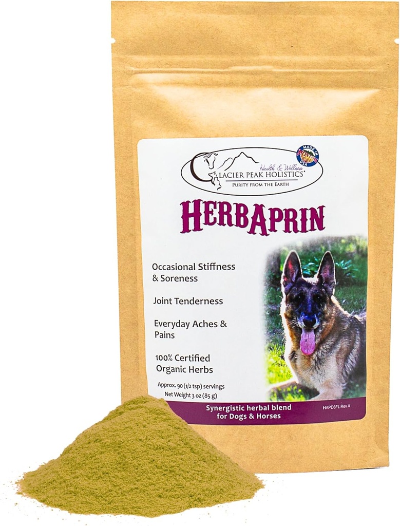 Glacier Peak Holistics HerbAprin - Natürliche Schmerzlinderung für Hunde, Bio Kräutermischung für Arthritis, Erfolge, Schmerzen, Entzündungen, Mobilitätsunterstützung und Hip & Joint Discomfort - 3oz (90 Servierungen)