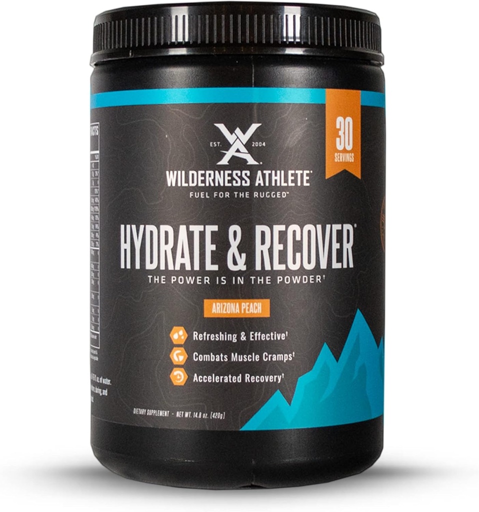 Wilderness Athlete - Hydrate & Recover | Liquid Hydration Powder Electrolyte Drink Mix - Recuperare Più velocemente con Bcaas - Polvere di Hydrate con 1000mg di vitamina C - 30 Serving Tub (Arizona Peach)